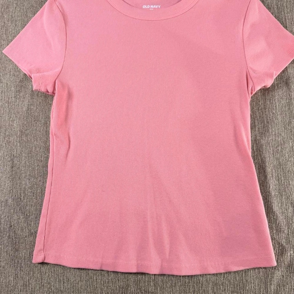 Old Navy Pink Ribbed Short Sleeve Crewneck Tee - Size L